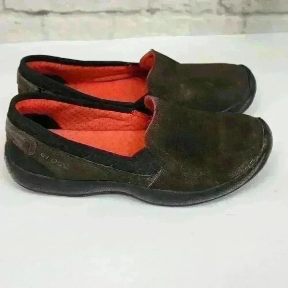 Crocs Loafers Brown Suede Leather Slip On Shoes Size 8 - Picture 8 of 12